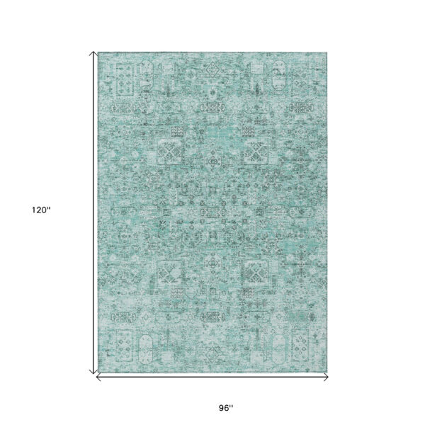 8' X 10' Teal Blue Aqua And Gray Floral Washable Indoor Outdoor Area Rug
