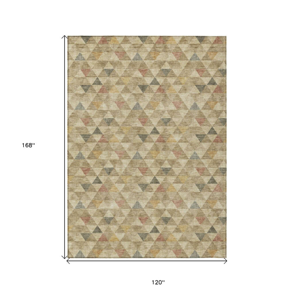 10' X 14' Beige Tan And Taupe Geometric Washable Indoor Outdoor Area Rug