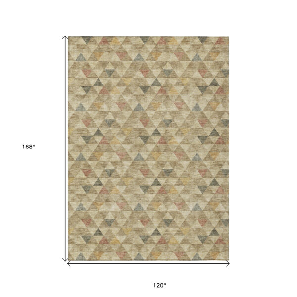 10' X 14' Beige Tan And Taupe Geometric Washable Indoor Outdoor Area Rug