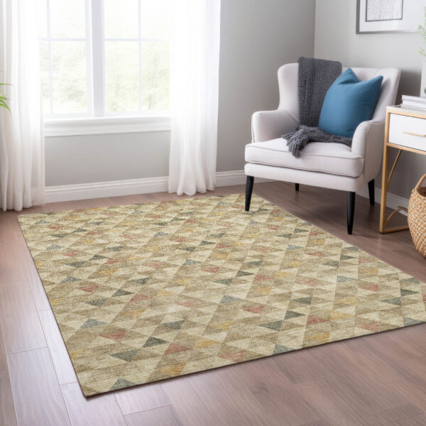 10' X 14' Beige Tan And Taupe Geometric Washable Indoor Outdoor Area Rug