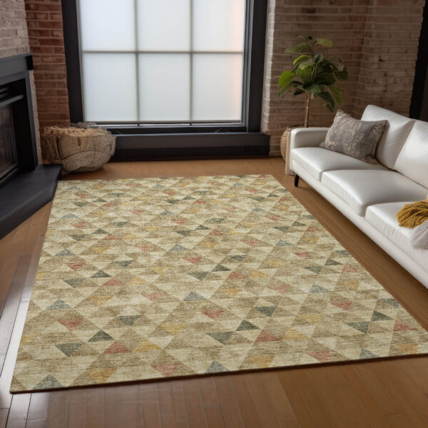 10' X 14' Beige Tan And Taupe Geometric Washable Indoor Outdoor Area Rug