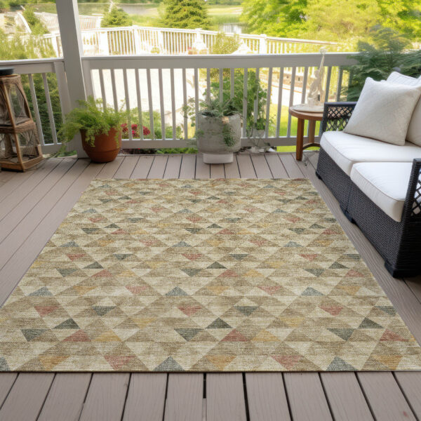 10' X 14' Beige Tan And Taupe Geometric Washable Indoor Outdoor Area Rug