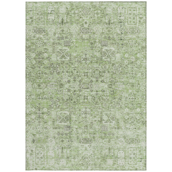 3' X 5' Artichoke Green And Olive Green Floral Washable Indoor Outdoor Area Rug