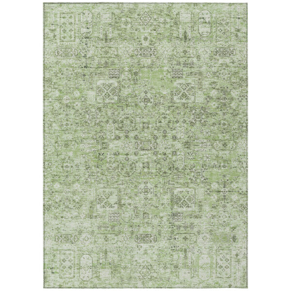 3' X 5' Artichoke Green And Olive Green Floral Washable Indoor Outdoor Area Rug