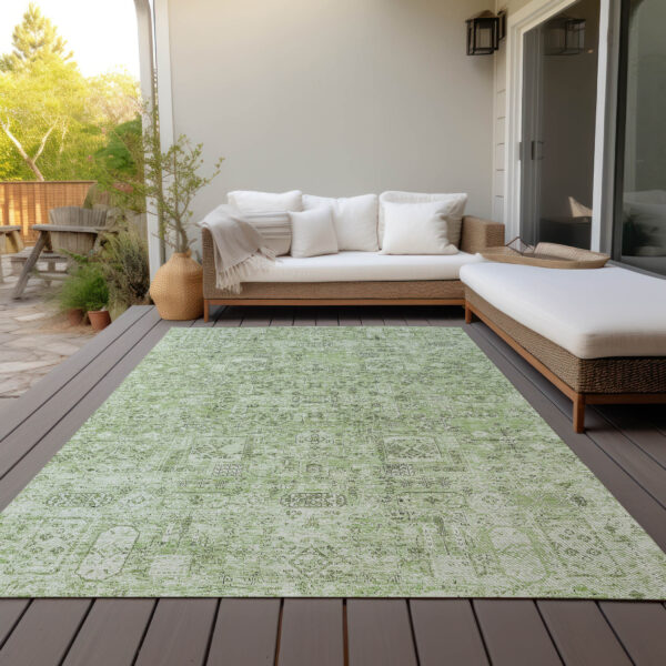 3' X 5' Artichoke Green And Olive Green Floral Washable Indoor Outdoor Area Rug