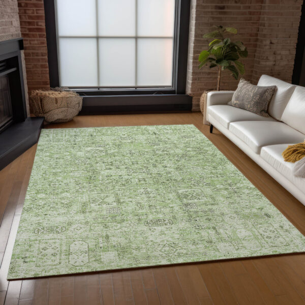 3' X 5' Artichoke Green And Olive Green Floral Washable Indoor Outdoor Area Rug