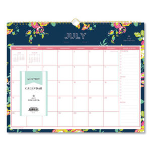 Day Designer Peyton Academic Wall Calendar, Floral Artwork, 15 x 12, White/Navy Sheets, 12-Month (July to June): 2024 to 2025