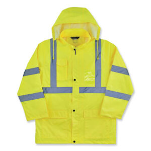 GloWear 8366 Class 3 Lightweight Hi-Vis Rain Jacket, Polyester, 4X-Large, Lime
