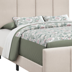 Beige and Black Tufted Linen Queen Bed Frame