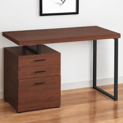 47" Brown and Black Wood and Metal Computer Desk With Three Drawers