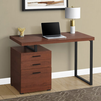 47" Brown and Black Wood and Metal Computer Desk With Three Drawers