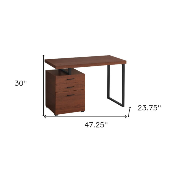 47" Brown and Black Wood and Metal Computer Desk With Three Drawers