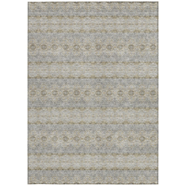 5' X 8' Silver Gray And Gold Floral Medallion Washable Indoor Outdoor Area Rug