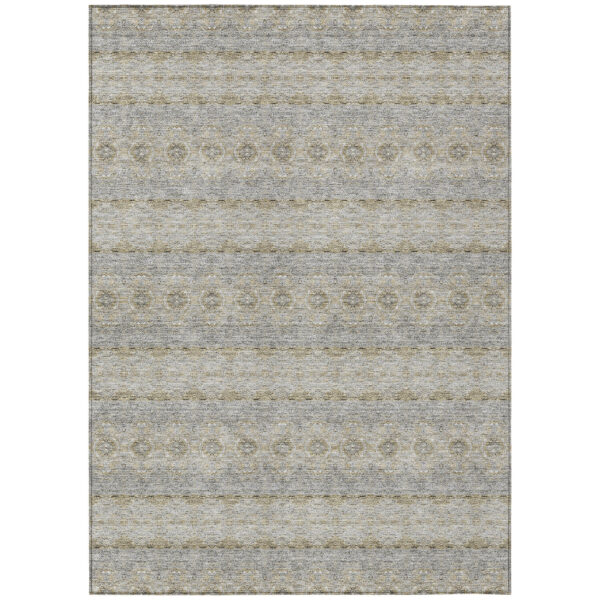 5' X 8' Silver Gray And Gold Floral Medallion Washable Indoor Outdoor Area Rug