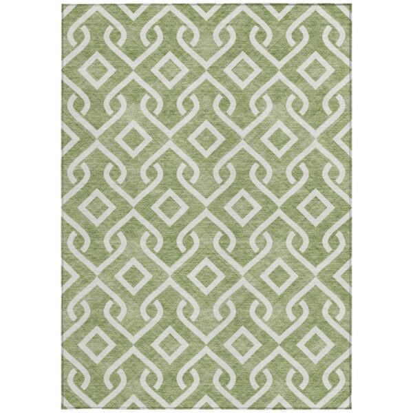3' X 5' Green And Ivory Geometric Washable Indoor Outdoor Area Rug