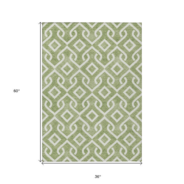3' X 5' Green And Ivory Geometric Washable Indoor Outdoor Area Rug