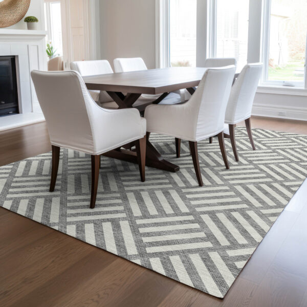 5' X 8' Gray And Ivory Geometric Washable Indoor Outdoor Area Rug