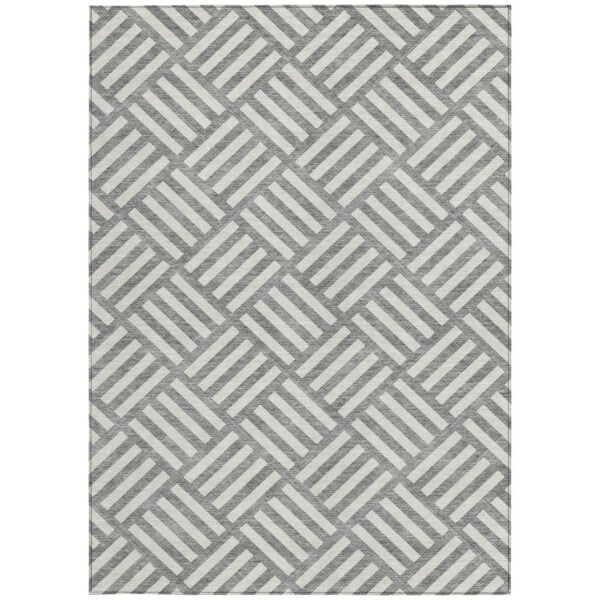 5' X 8' Gray And Ivory Geometric Washable Indoor Outdoor Area Rug