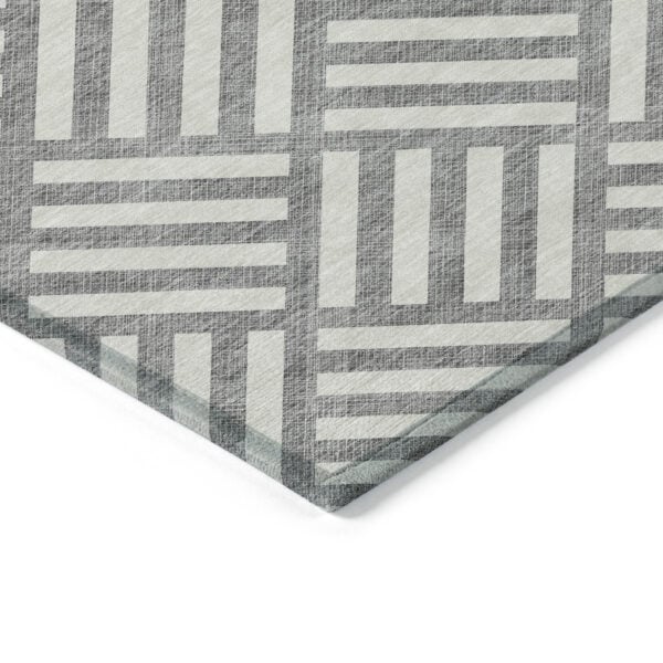 5' X 8' Gray And Ivory Geometric Washable Indoor Outdoor Area Rug