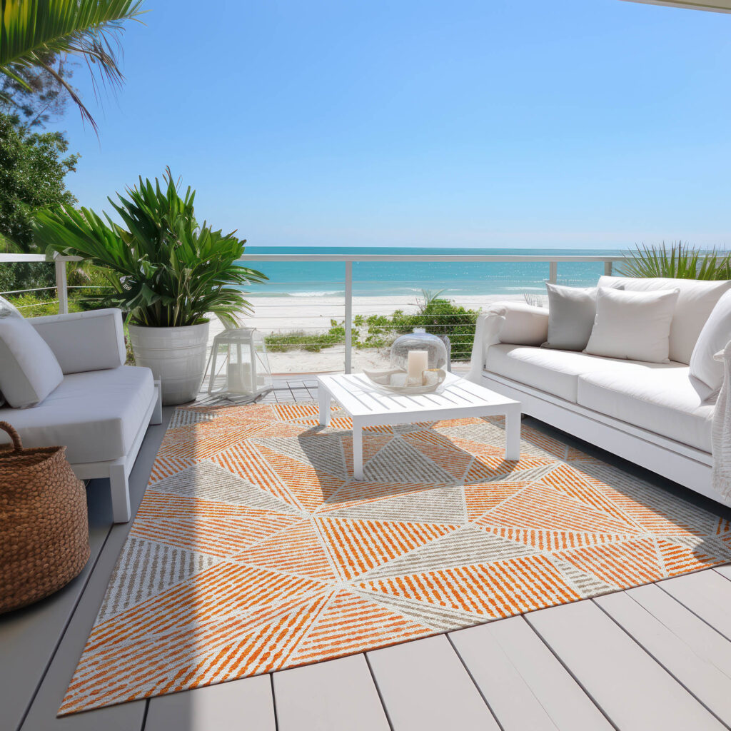 9' X 12' Orange Gray And Silver Geometric Washable Indoor Outdoor Area Rug