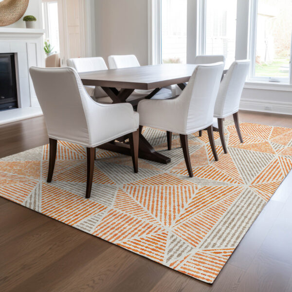 9' X 12' Orange Gray And Silver Geometric Washable Indoor Outdoor Area Rug