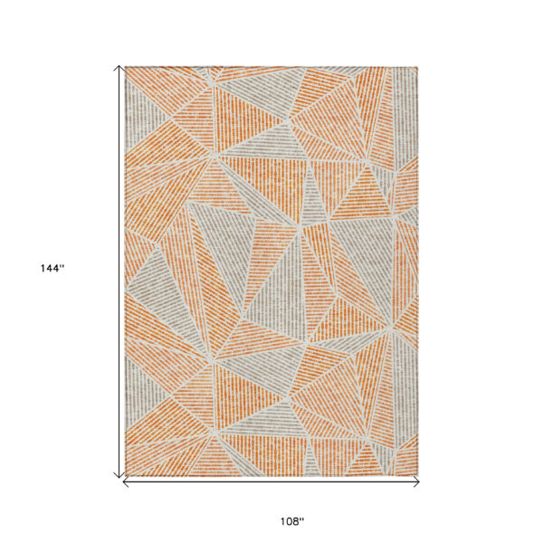 9' X 12' Orange Gray And Silver Geometric Washable Indoor Outdoor Area Rug