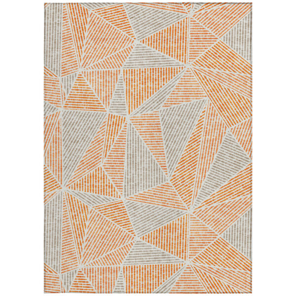 9' X 12' Orange Gray And Silver Geometric Washable Indoor Outdoor Area Rug