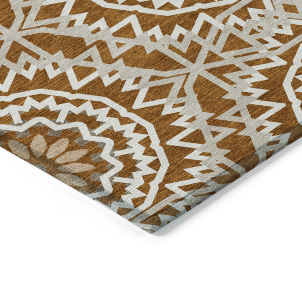 10' X 14' Orange Copper And Beige Floral Medallion Washable Indoor Outdoor Area Rug