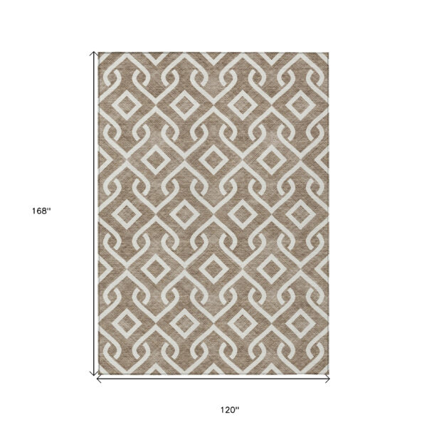 10' X 14' Brown And Ivory Geometric Washable Indoor Outdoor Area Rug