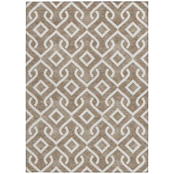 10' X 14' Brown And Ivory Geometric Washable Indoor Outdoor Area Rug