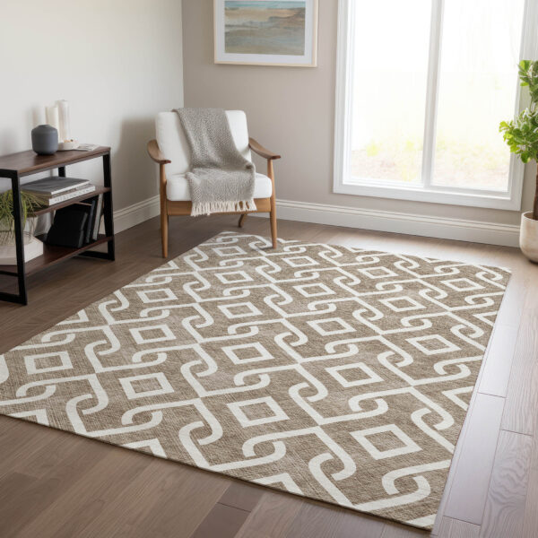 10' X 14' Brown And Ivory Geometric Washable Indoor Outdoor Area Rug