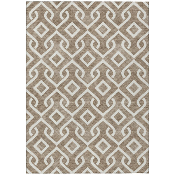 10' X 14' Brown And Ivory Geometric Washable Indoor Outdoor Area Rug