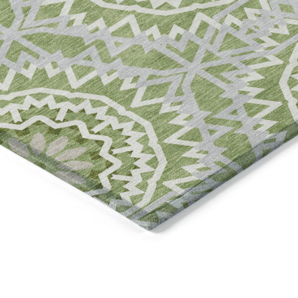 8' X 10' Green Olive Green And Ivory Floral Medallion Washable Indoor Outdoor Area Rug