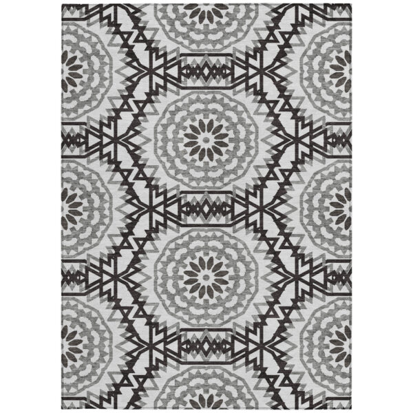 10' X 14' White Black And Gray Floral Medallion Washable Indoor Outdoor Area Rug