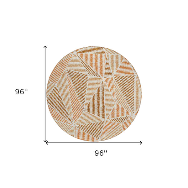 8' Terra Cotta Beige And Salmon Round Geometric Washable Indoor Outdoor Area Rug