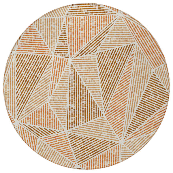 8' Terra Cotta Beige And Salmon Round Geometric Washable Indoor Outdoor Area Rug