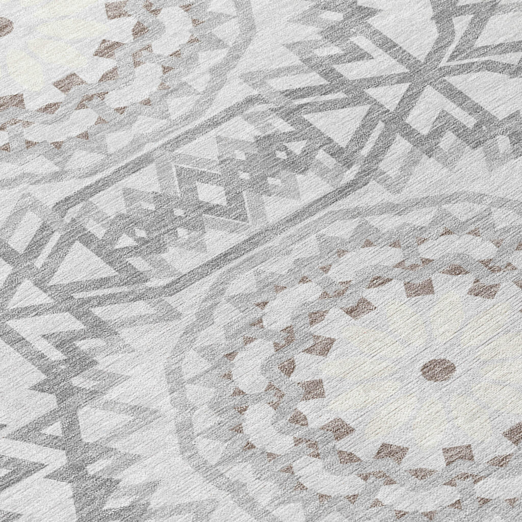 9' X 12' Silver Ivory And Gray Floral Medallion Washable Indoor Outdoor Area Rug