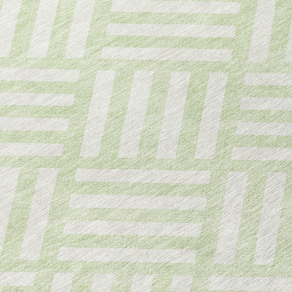 8' Mint Green And Ivory Round Geometric Washable Indoor Outdoor Area Rug