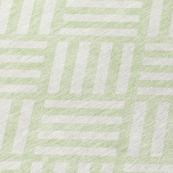 8' Mint Green And Ivory Round Geometric Washable Indoor Outdoor Area Rug