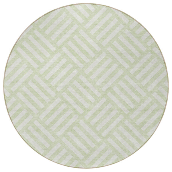 8' Mint Green And Ivory Round Geometric Washable Indoor Outdoor Area Rug