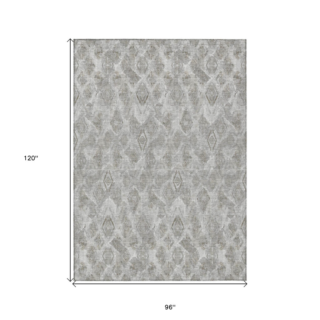 8' X 10' Silver Gray And Pewter Geometric Washable Indoor Outdoor Area Rug