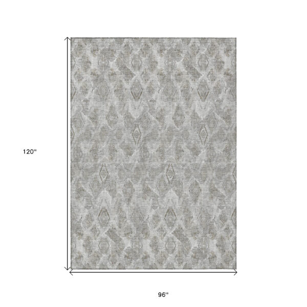8' X 10' Silver Gray And Pewter Geometric Washable Indoor Outdoor Area Rug