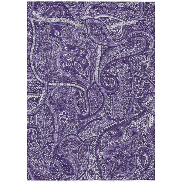3' X 5' Purple Lavender And Silver Paisley Washable Indoor Outdoor Area Rug