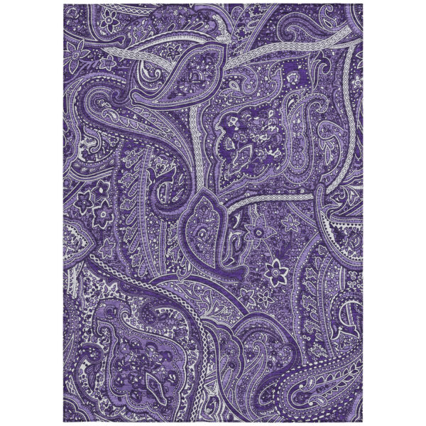 3' X 5' Purple Lavender And Silver Paisley Washable Indoor Outdoor Area Rug