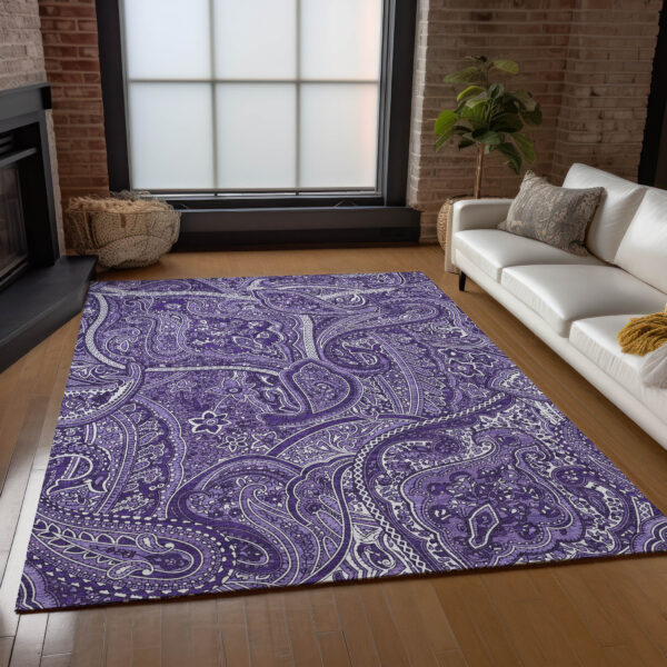3' X 5' Purple Lavender And Silver Paisley Washable Indoor Outdoor Area Rug