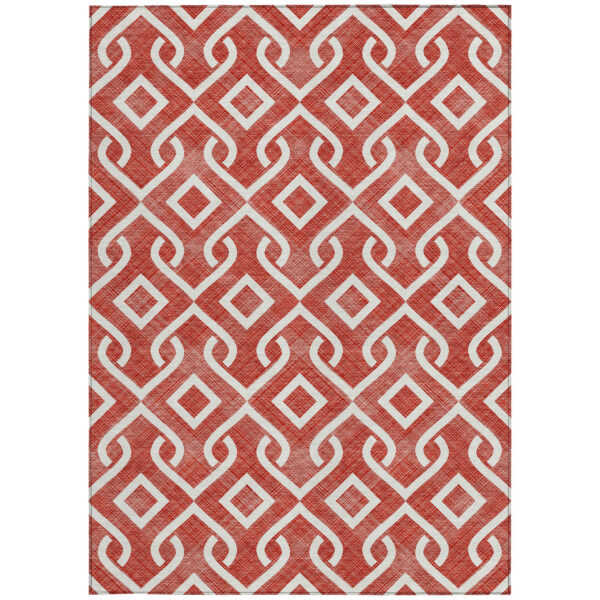 5' X 8' Red And Ivory Geometric Washable Indoor Outdoor Area Rug