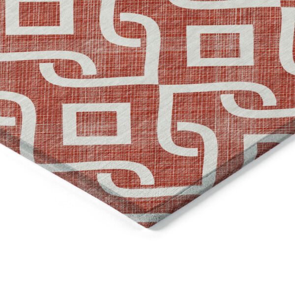 5' X 8' Red And Ivory Geometric Washable Indoor Outdoor Area Rug