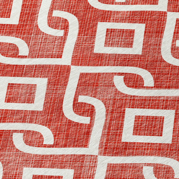 5' X 8' Red And Ivory Geometric Washable Indoor Outdoor Area Rug