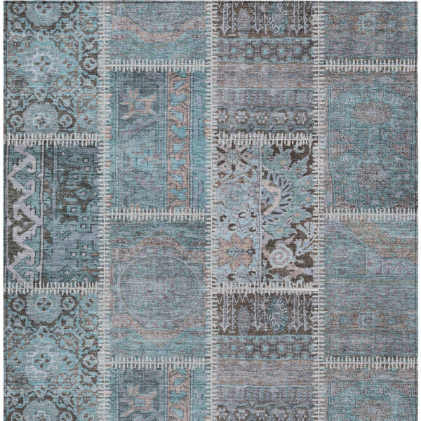 5' X 8' Teal Blue Aqua And Beige Patchwork Washable Indoor Outdoor Area Rug