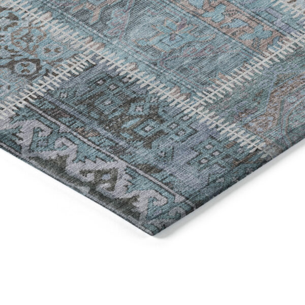 5' X 8' Teal Blue Aqua And Beige Patchwork Washable Indoor Outdoor Area Rug